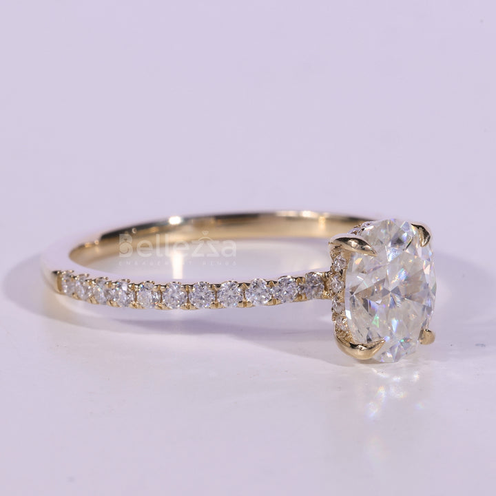 1.0CT Oval Cut Pave Setting Moissanite Engagement Ring