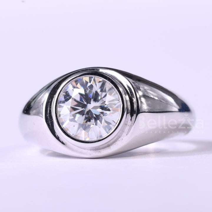 1.0CT Round Cut Bezel Setting Moissanite Dome Style Engagement Ring