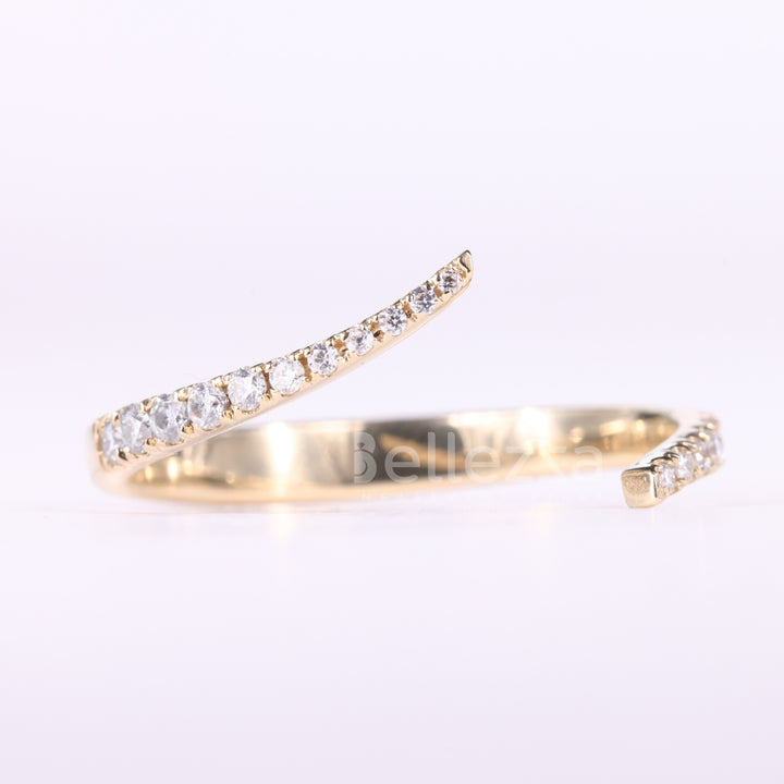 Round Cut Cluster Diamond Open Cuff Moissanite Wedding Band