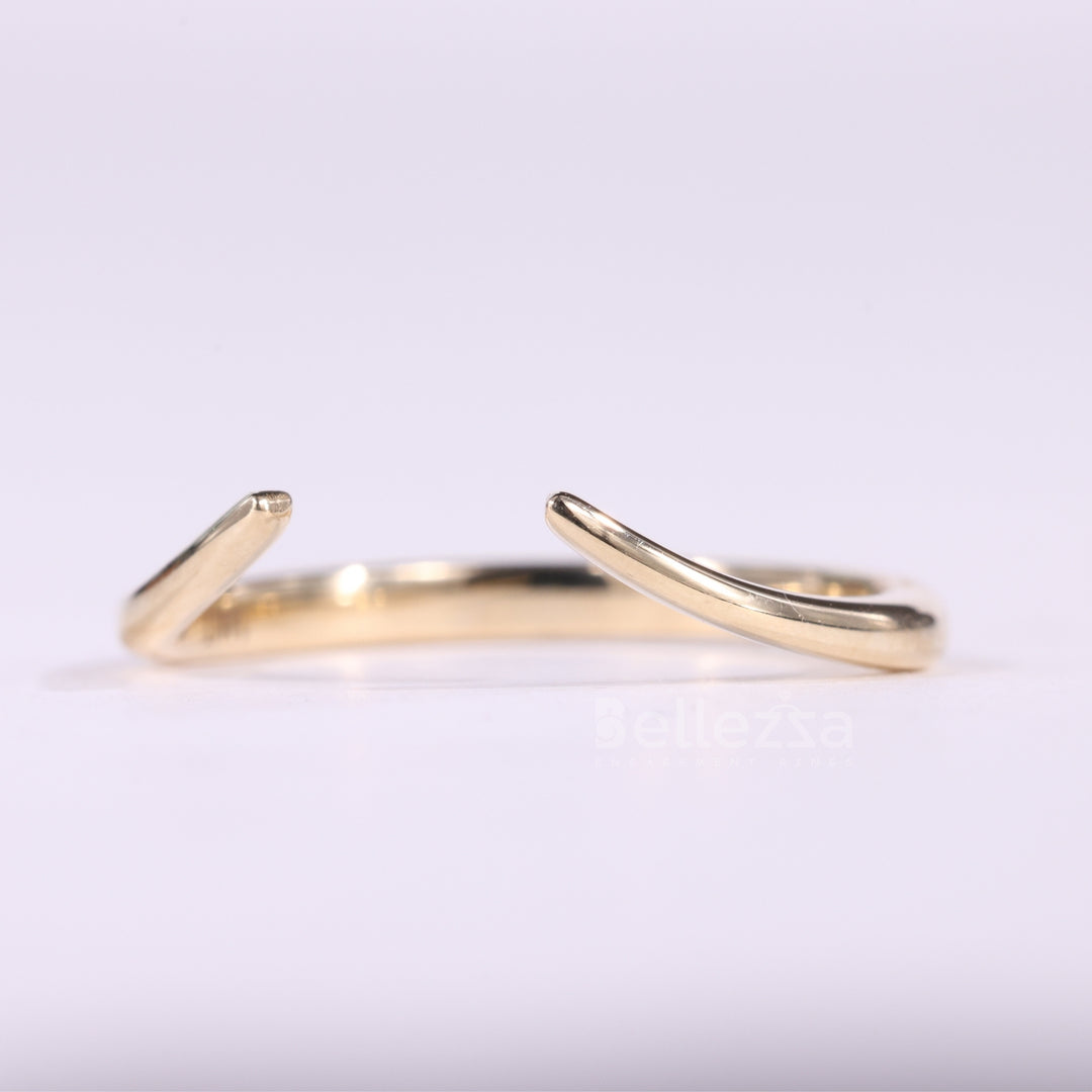 14K Solid Yellow Gold Open Cuff Style Unique Wedding Band