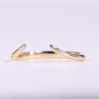 14K Solid Yellow Gold Open Cuff Style Unique Wedding Band