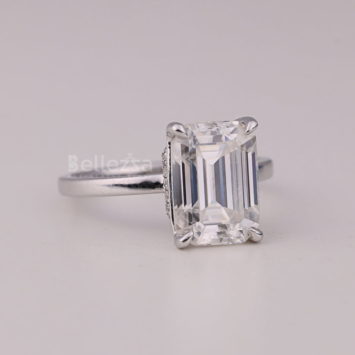 1.50CT Emerald Cut Hidden Halo Moissanite Engagement Ring