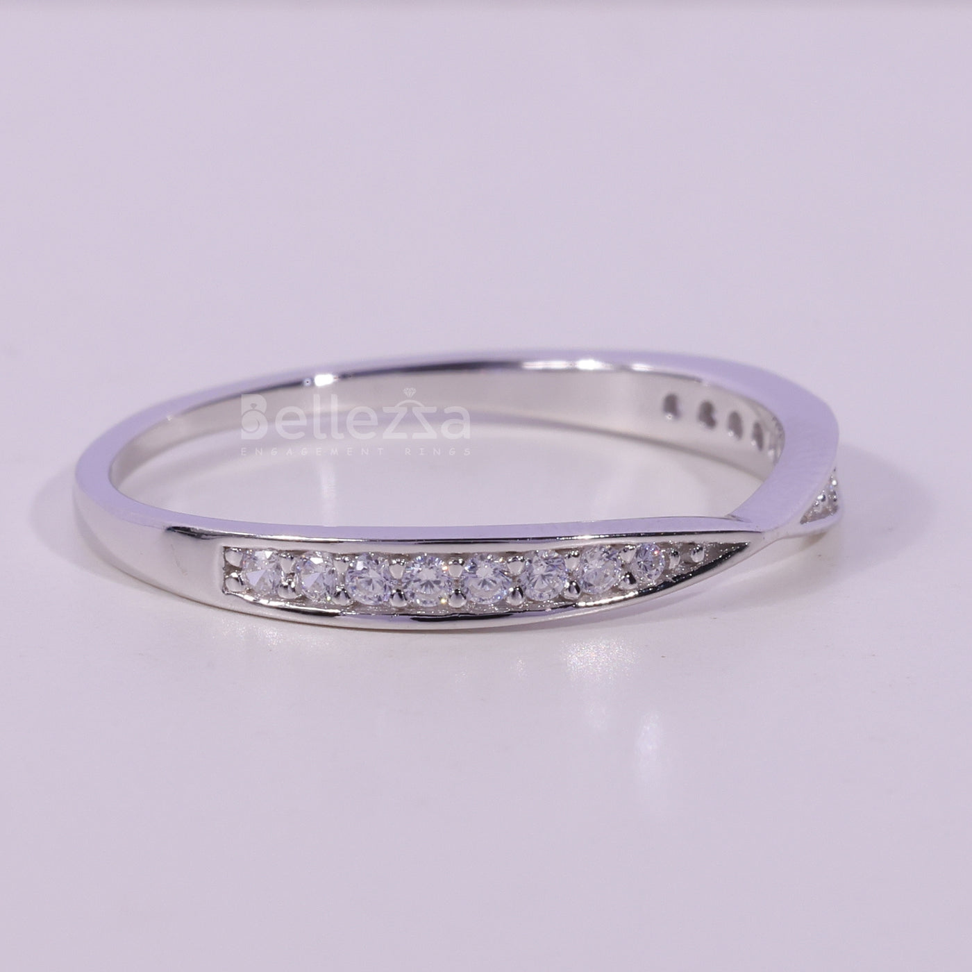 Round Cut Diamond Pinched Style Moissanite Wedding Band