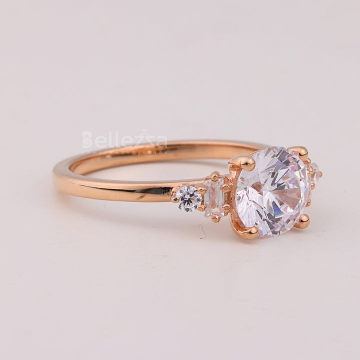 1.0CT Round Cut Cluster Diamond Moissanite Engagement Ring