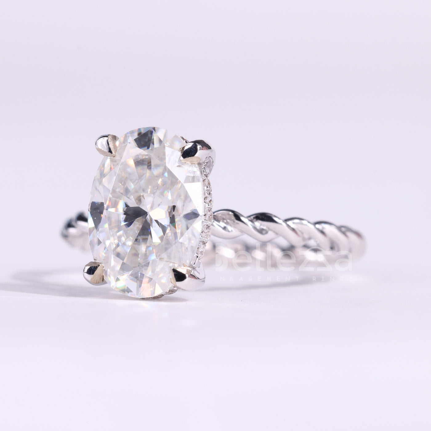 1.50CT Oval Cut Hidden Halo Twisted Moissanite Engagement Ring