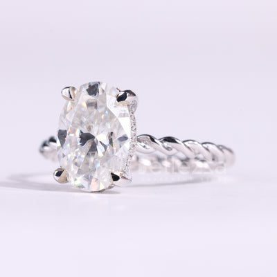 1.50CT Oval Cut Hidden Halo Twisted Moissanite Engagement Ring
