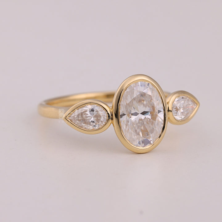 1.50CT Oval Cut Bezel Setting Three Stone Engagement Ring