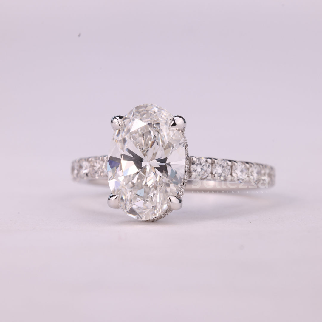 1.0CT Oval Cut Hidden Halo Pave Setting Moissanite Engagement Ring