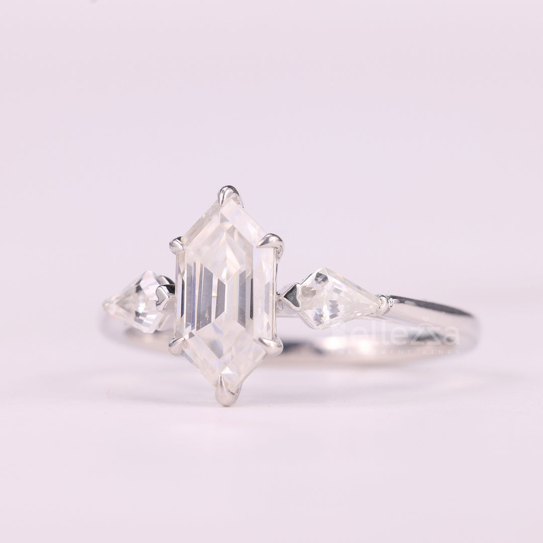 1.0CT Elongated Hexagon Cut Diamond Three Stone Engagement Ring