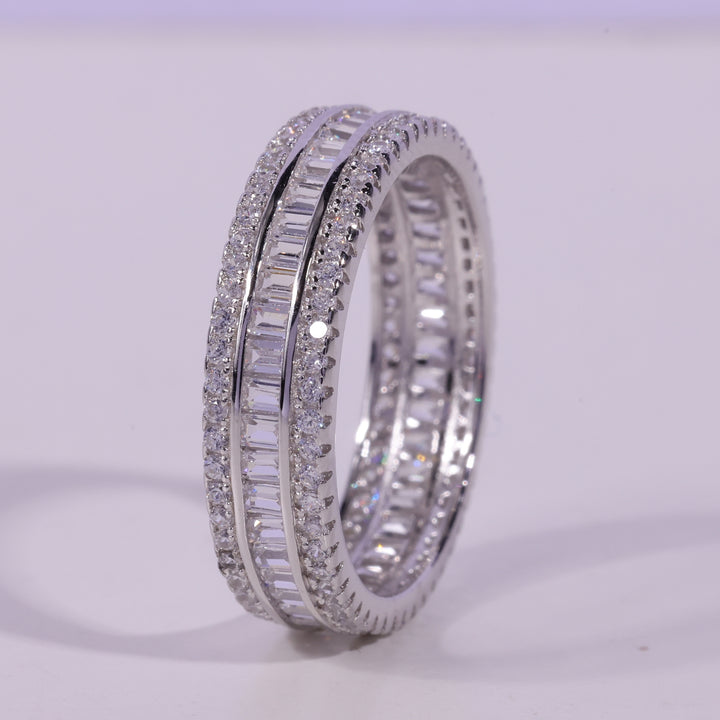 Baguette & Round Cut Moissanite Diamond Full Eternity Wedding Band