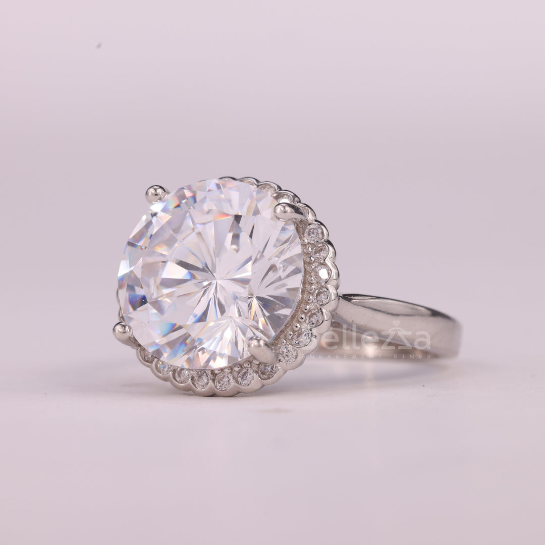 2.0CT Round Cut Halo Setting Moissanite Engagement Ring