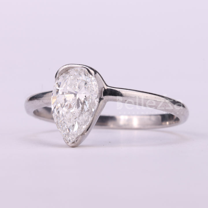 1.00CT Pear Cut Moissanite Diamond Solitaire Engagement Ring