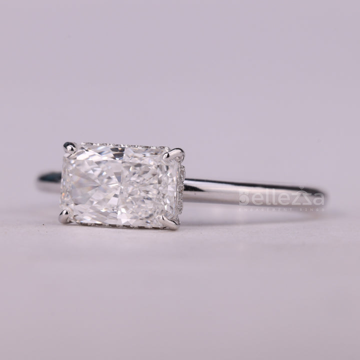 1.0CT East-West Radiant Cut Hidden Halo Moissanite Engagement Ring
