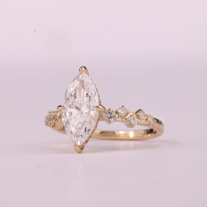 2.0CT Marquise Cut Cluster Diamond Moissanite Engagement Ring