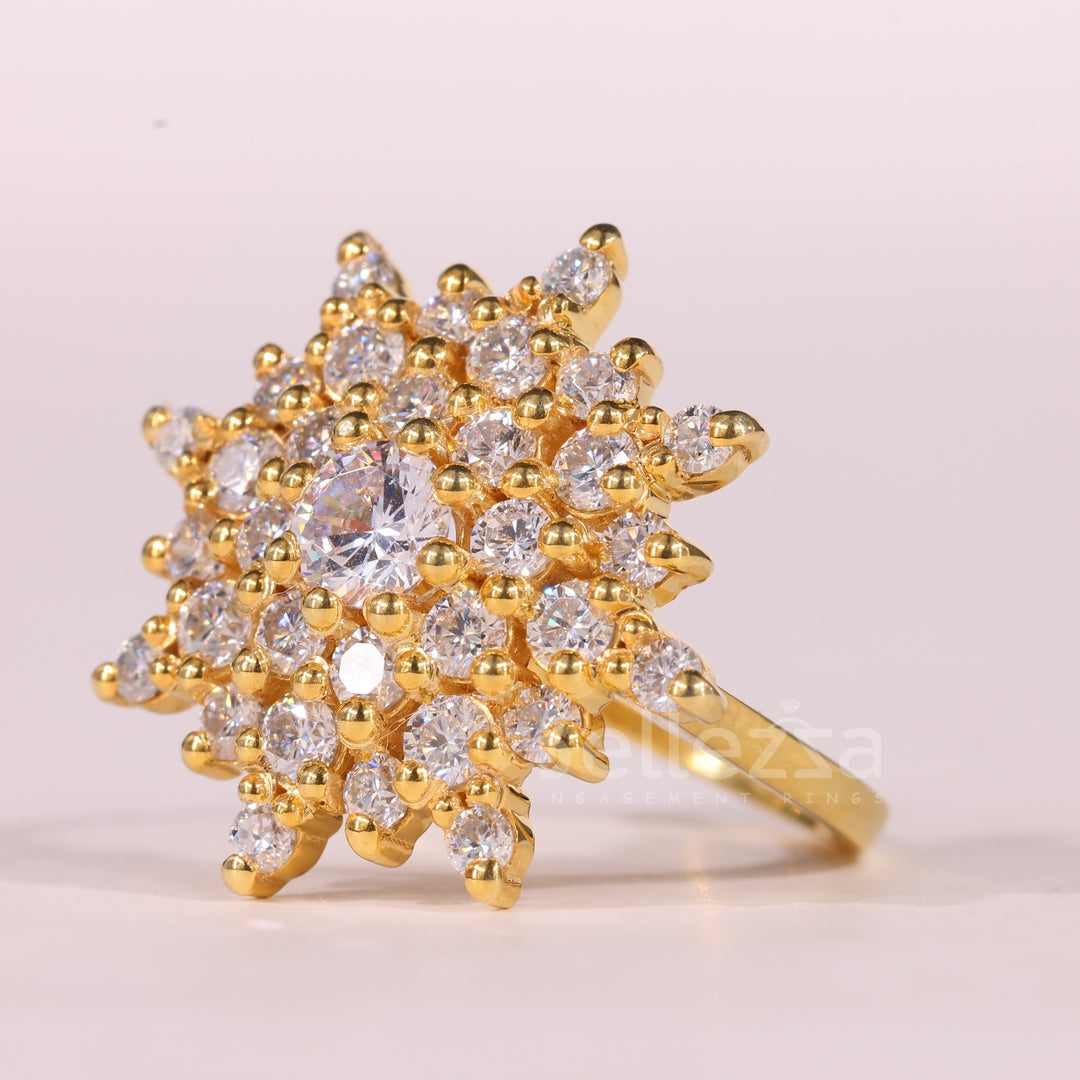 Round Cut Floral Cluster Setting Diamond Moissanite Engagement Ring