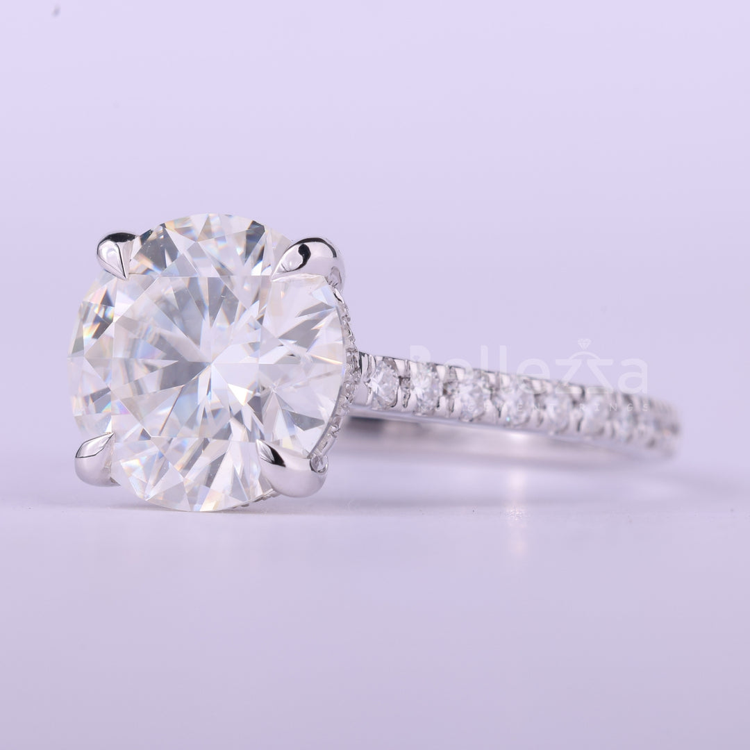 2.0CT Round Cut Diamond Pave Setting Moissanite Engagement Ring