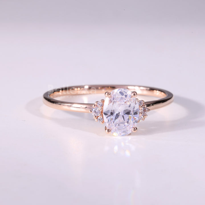 1.0CT Oval Cut Cluster Diamond Moissanite Engagement Ring