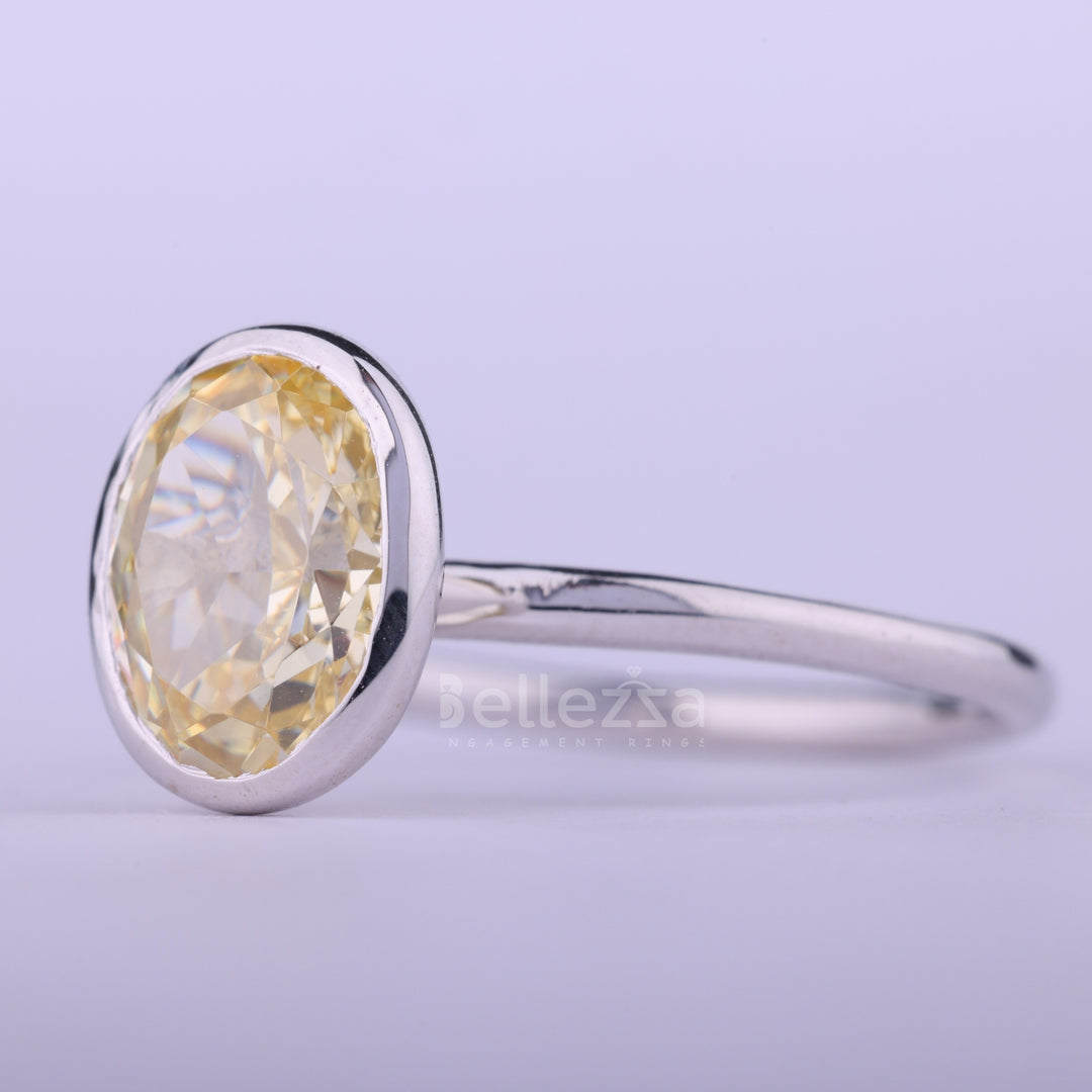 1.50CT Yellow Oval Cut Bezel Setting Solitaire Moissanite Enaggement Ring