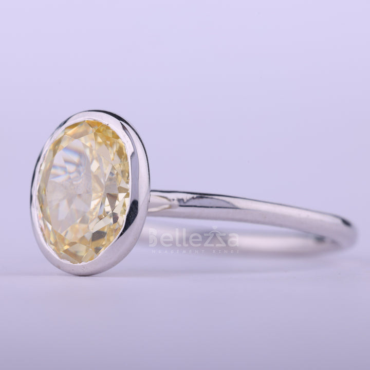 1.50CT Yellow Oval Cut Bezel Setting Solitaire Moissanite Enaggement Ring