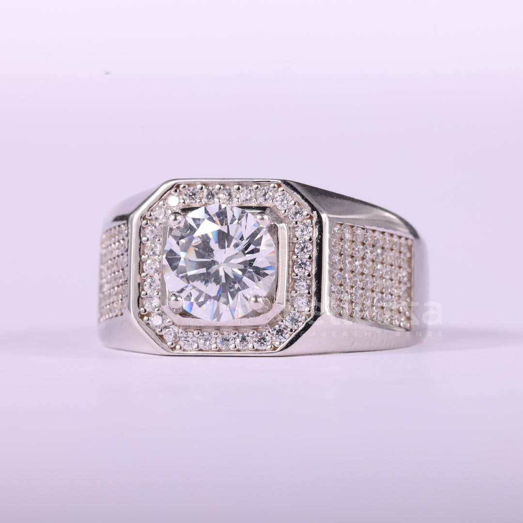 1.0CT Round Cut Halo Cluster Diamond Moissanite Men's Engagement Ring