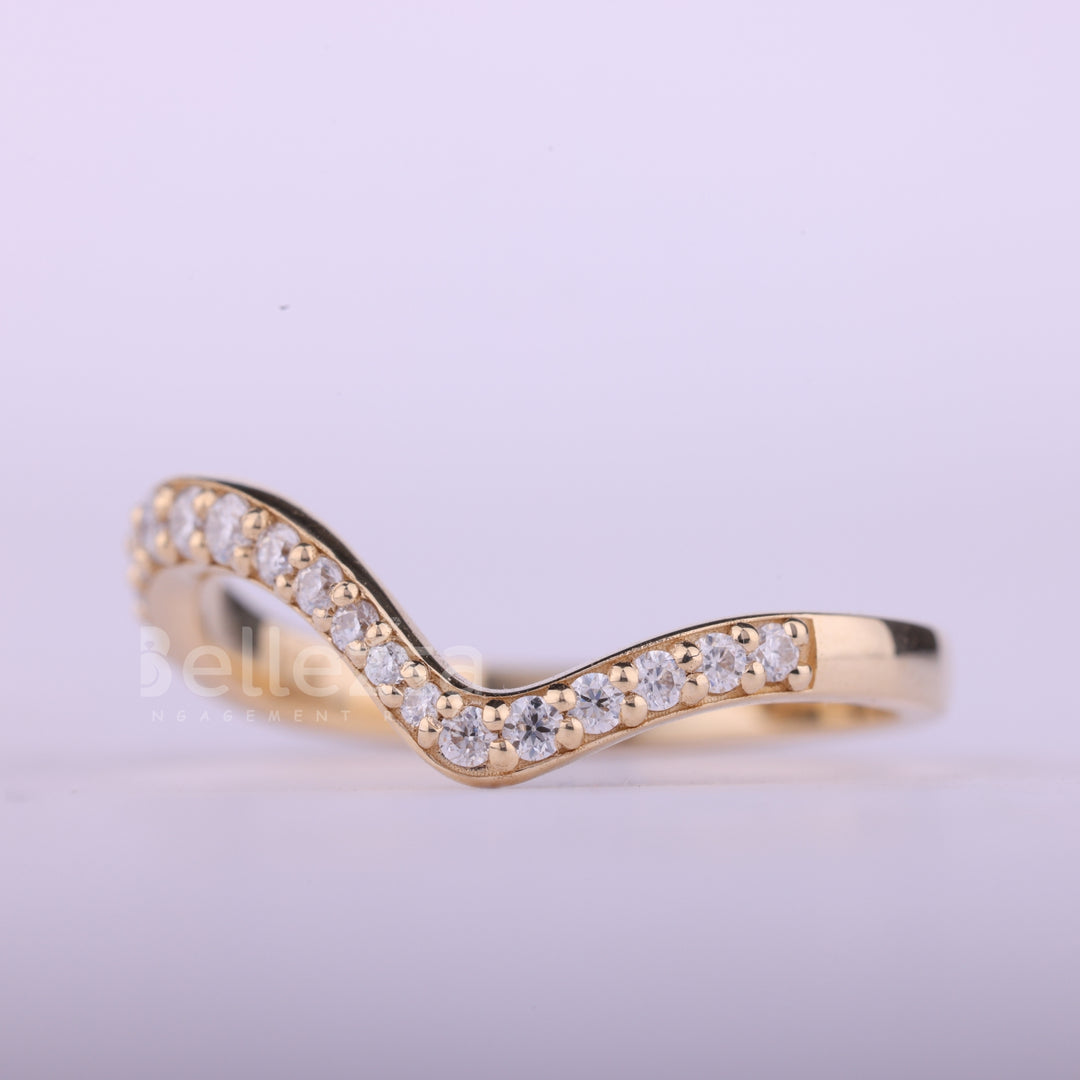 Round Cut Diamond Curved Moissanite Half Eternity Wedding Band