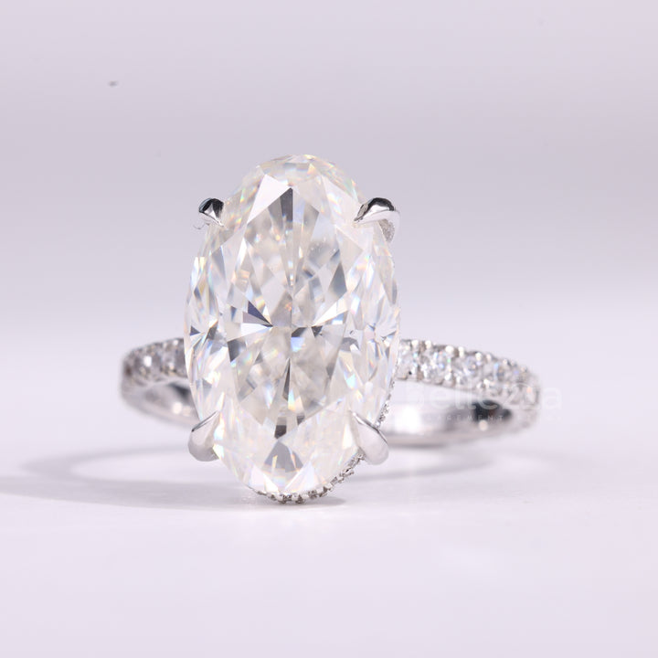 3.0CT Oval Cut Hidden Halo Pave Setting Moissanite Engagement Ring