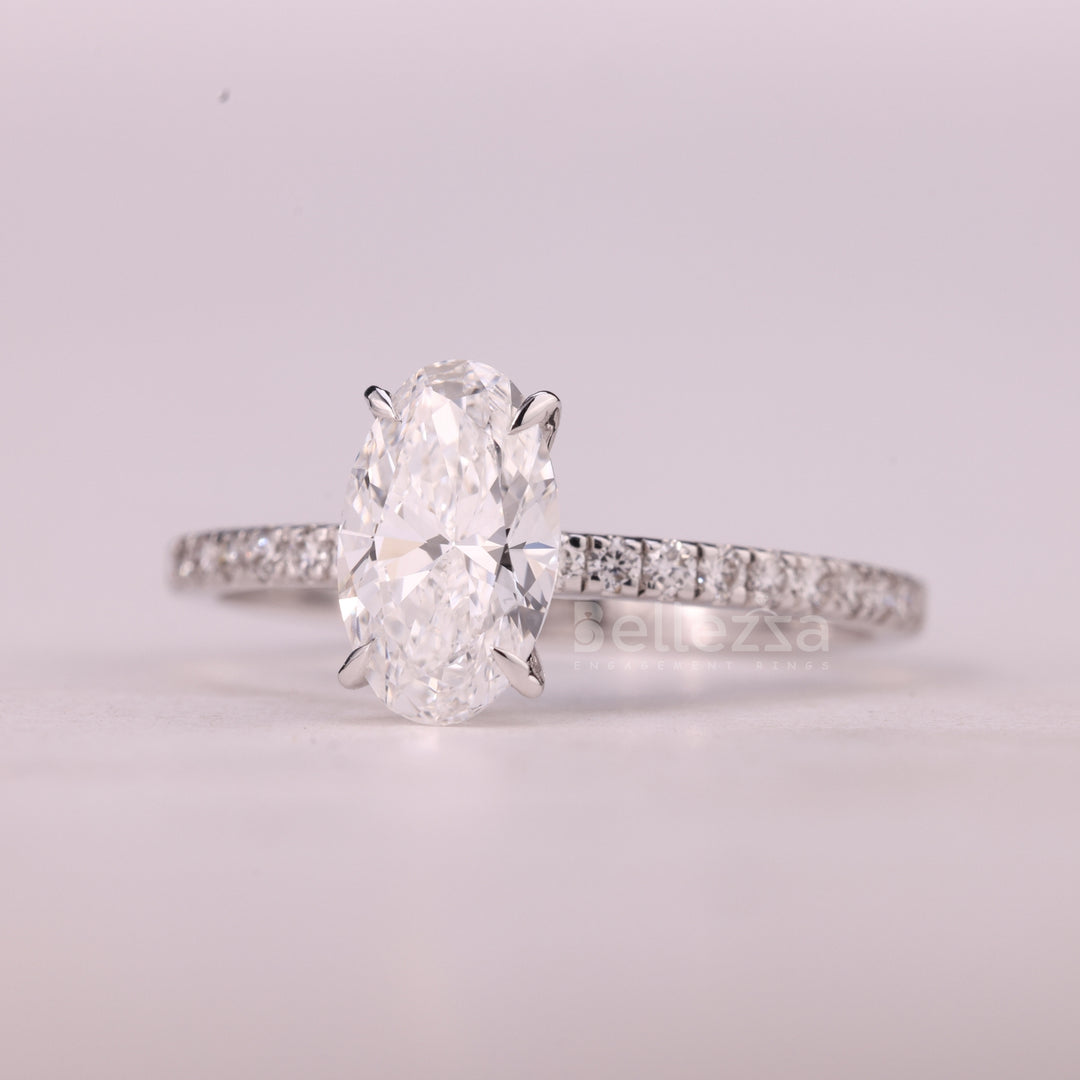 1.0CT Oval Cut Pave Setting Moissanite Engagement Ring