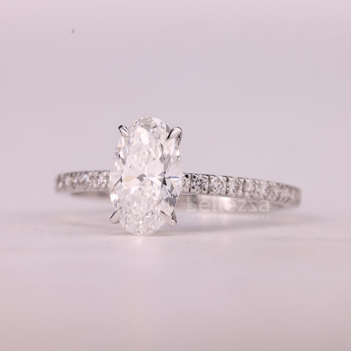 1.0CT Oval Cut Pave Setting Moissanite Engagement Ring