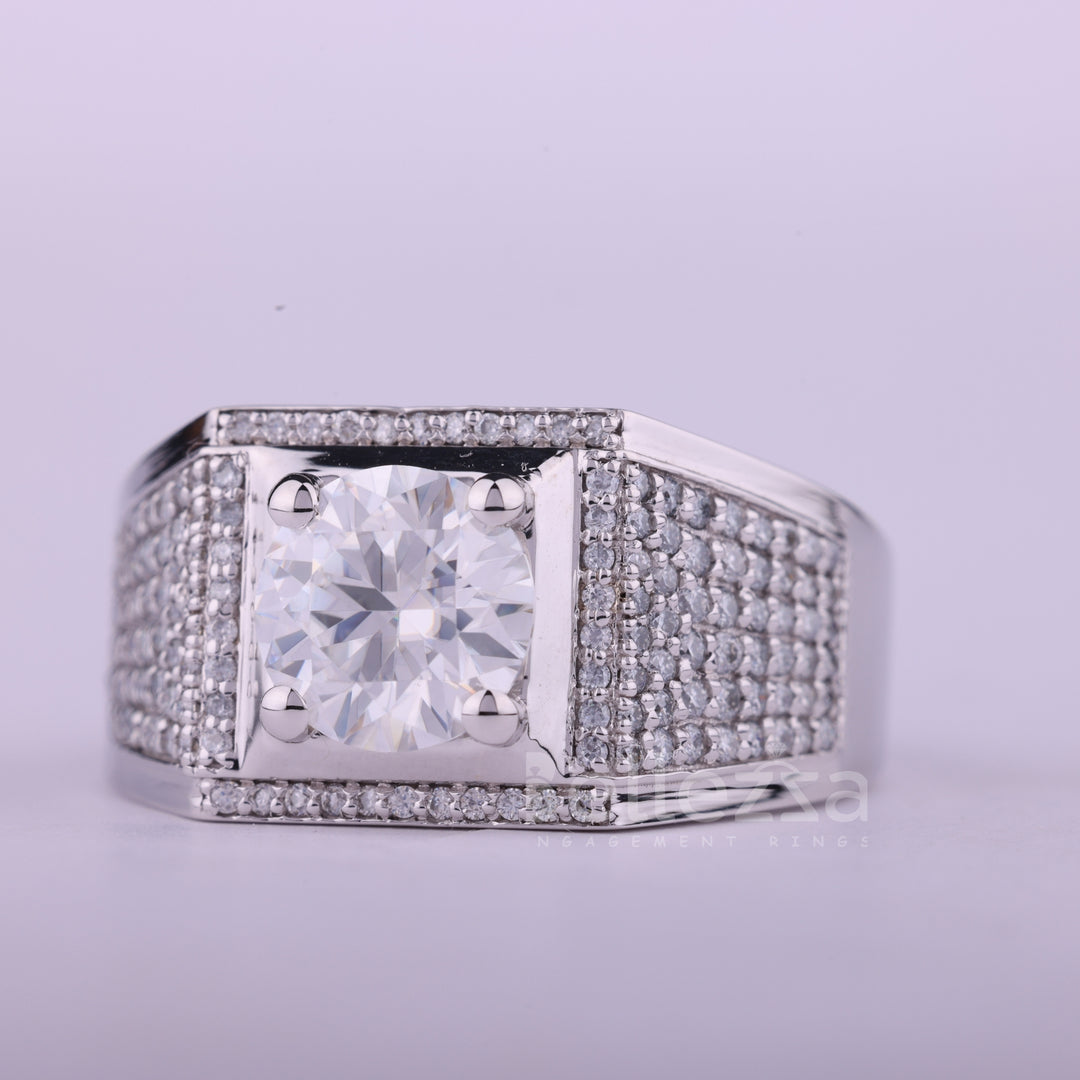 1.0CT Round Cut Cluster Diamond Moissanite Men's Engagement Ring