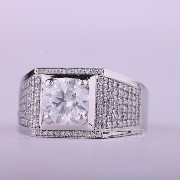 1.0CT Round Cut Cluster Diamond Moissanite Men's Engagement Ring