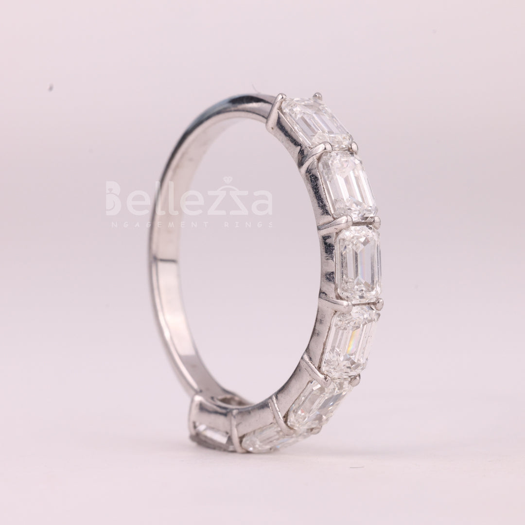 East-West Emerald Cut Half Eternity Moissanite Wedding Band