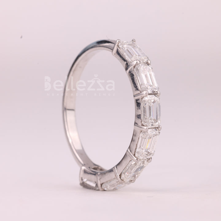 East-West Emerald Cut Half Eternity Moissanite Wedding Band
