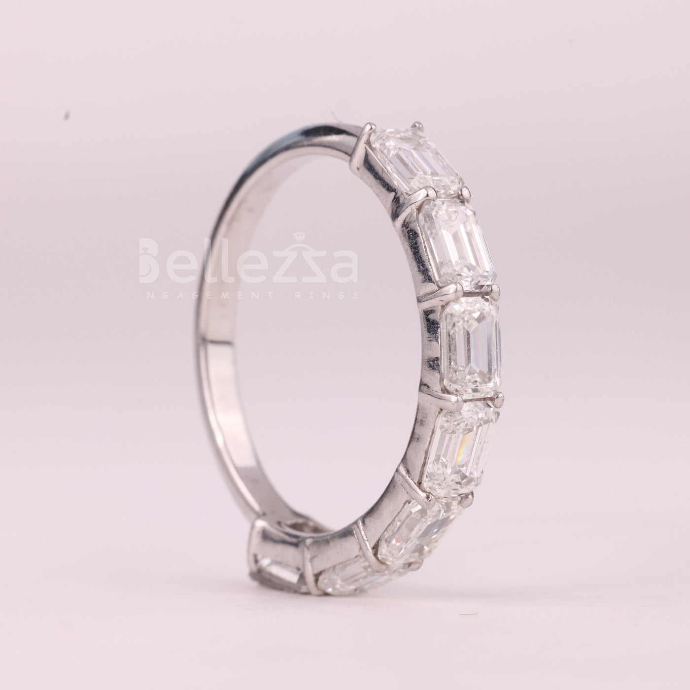 East-West Emerald Cut Half Eternity Moissanite Wedding Band