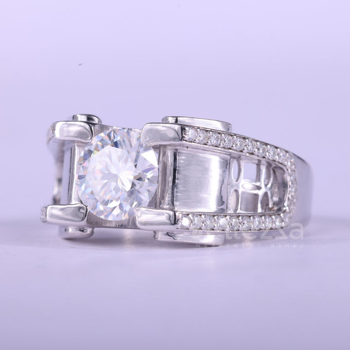 1.0CT Round Cut Unique Moissanite Men's Engagement Ring