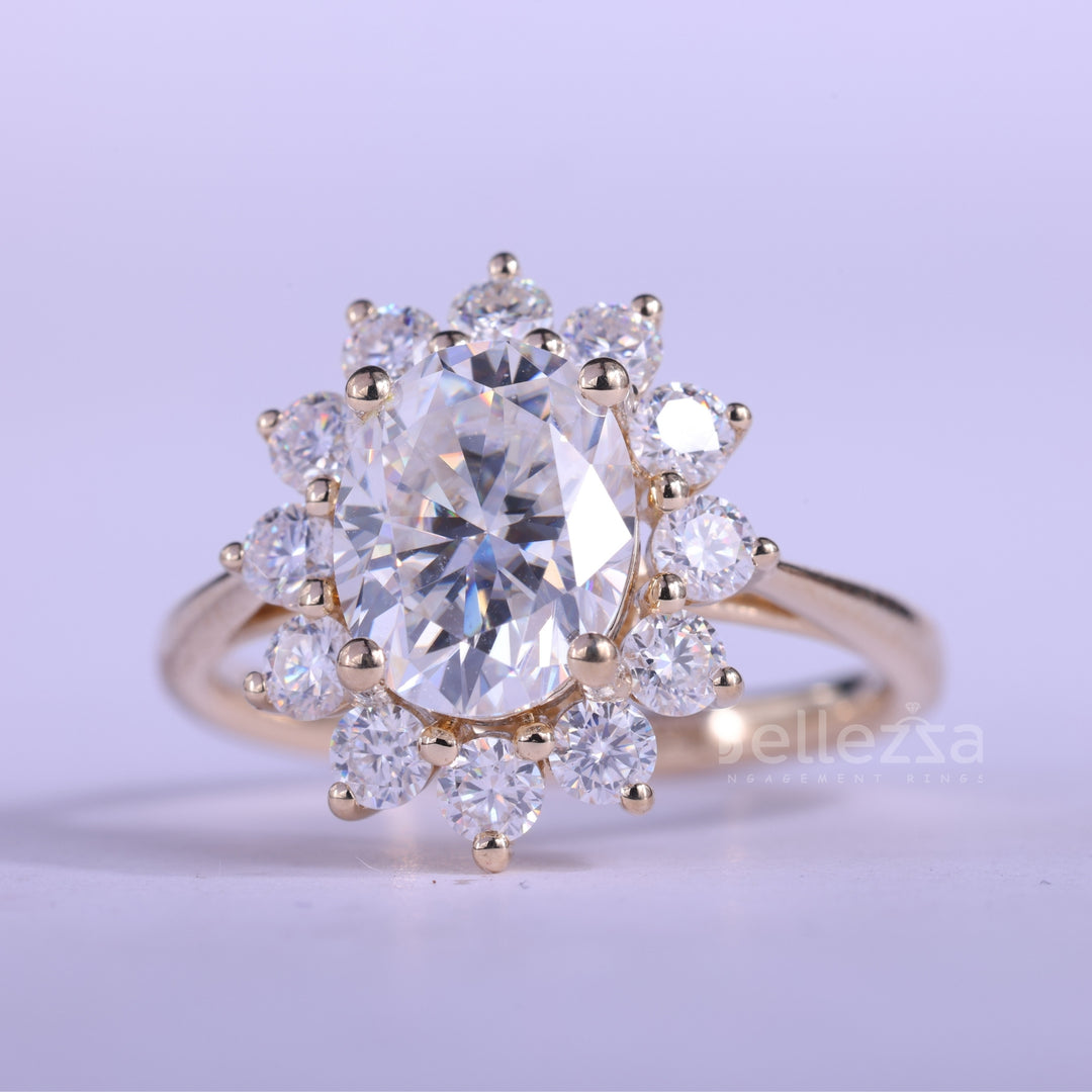 1.50CT Oval Cut Halo Diamond Moissanite Engagement Ring