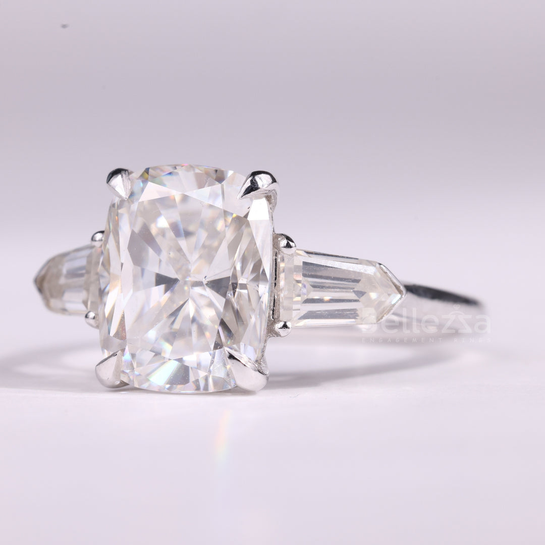 2.0CT Elongated Cushion Cut Three Stone Moissanite Engagement Ring