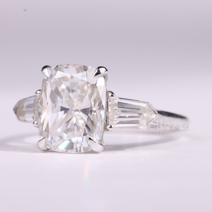 2.0CT Elongated Cushion Cut Three Stone Moissanite Engagement Ring