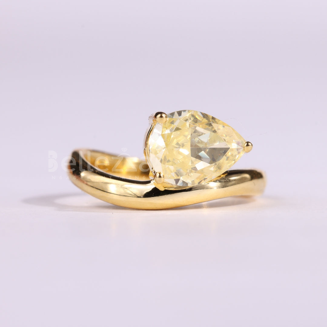 1.50CT East-West Pear Cut Yellow Solitaire Curved Engagement Ring