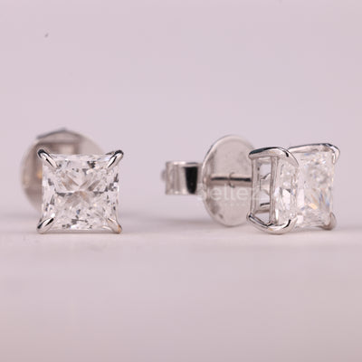 1.50CTW Princess Cut Solitaire Stud Moissanite Earrings