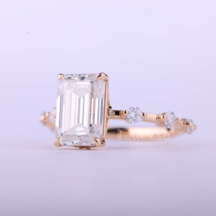 1.0CT Emerald Cut Petite Pave Setting Moissanite Engagement Ring