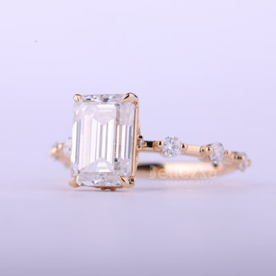 1.0CT Emerald Cut Petite Pave Setting Moissanite Engagement Ring