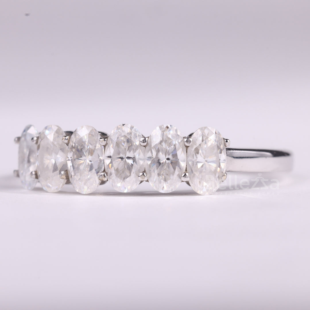 Oval Cut Six Diamond Moissanite Wedding Band