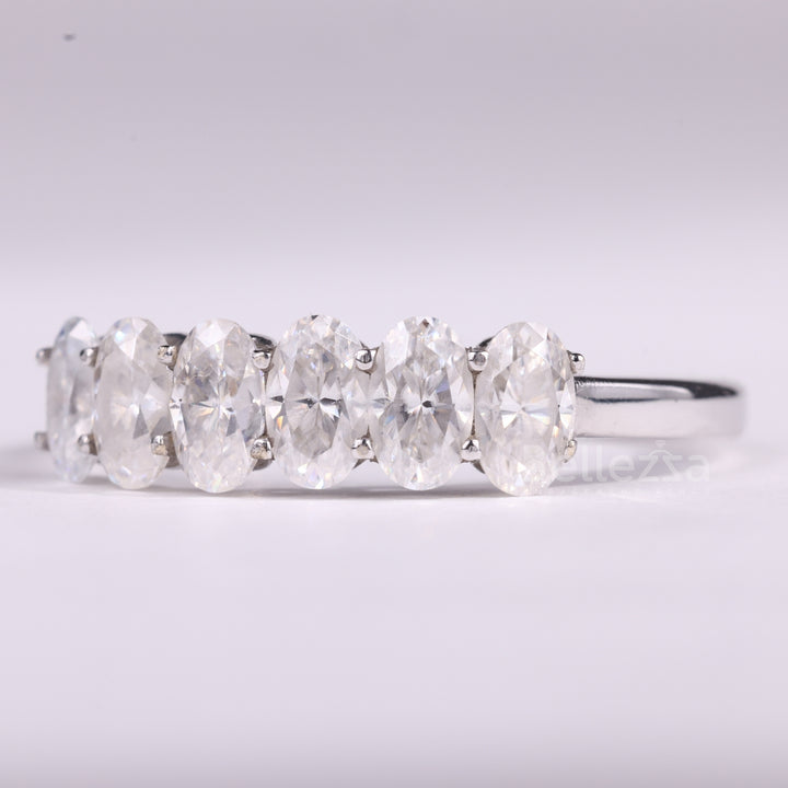 Oval Cut Six Diamond Moissanite Wedding Band