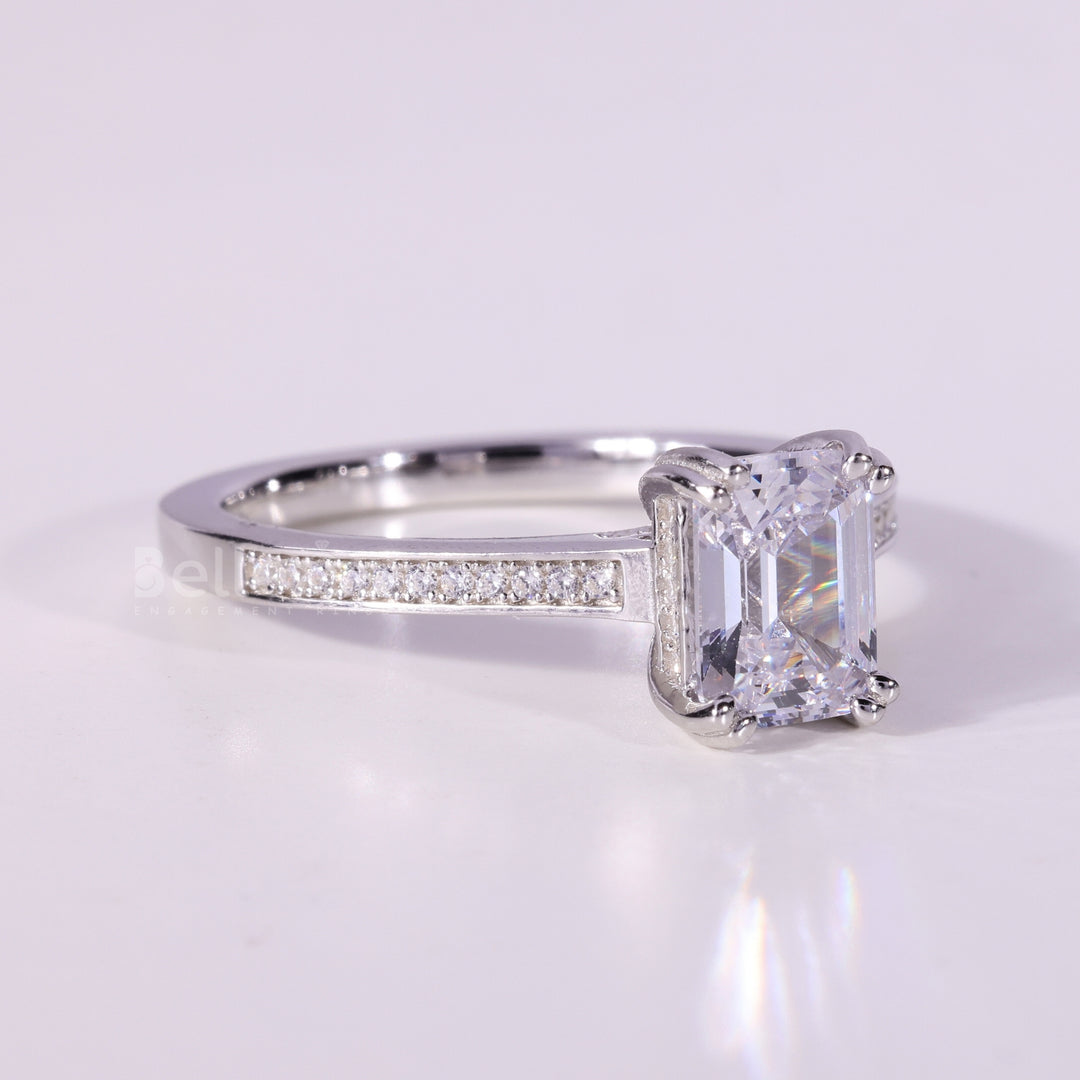 1.0CT Emerald Cut Pave Setting Moissanite Engagement Ring