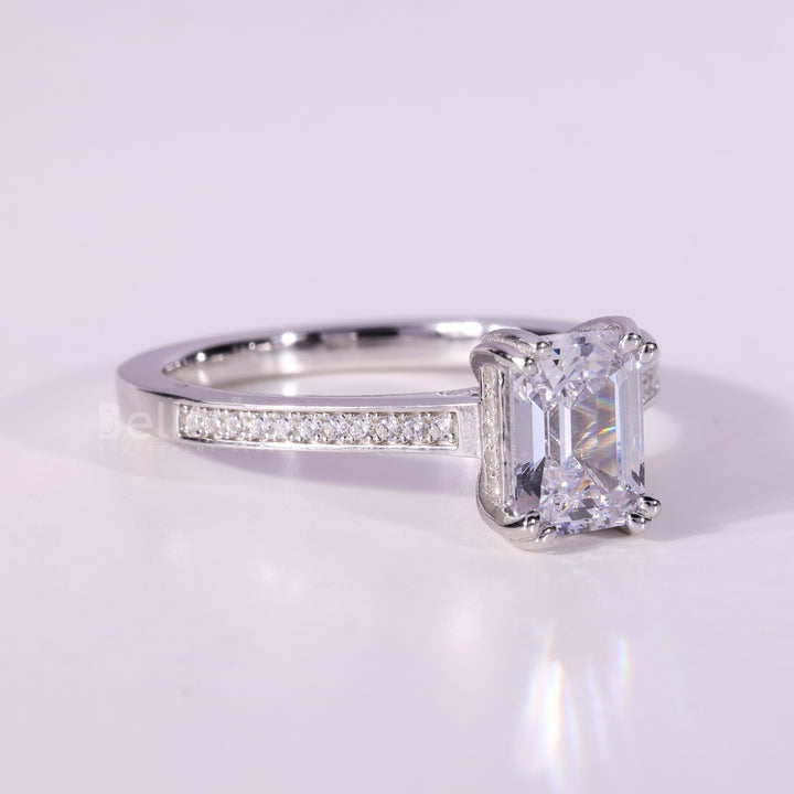 1.0CT Emerald Cut Pave Setting Moissanite Engagement Ring