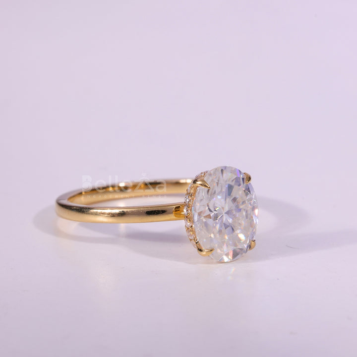 1.0CT Oval Cut Hidden Halo Setting Moissanite Engagement Ring