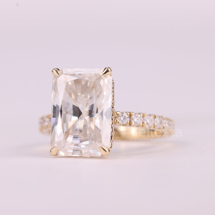 5.0CT Radiant Cut Hidden Halo Pave Setting Engagement Ring