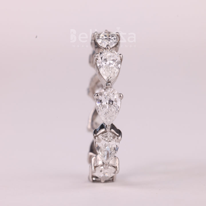 East-West Pear Cut Diamond Full Eternity Moissanite Wedding Band