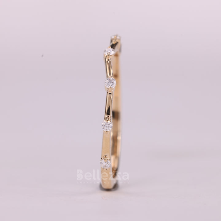 Round Cut Diamond Moissanite Petite Pave Setting Wedding Band