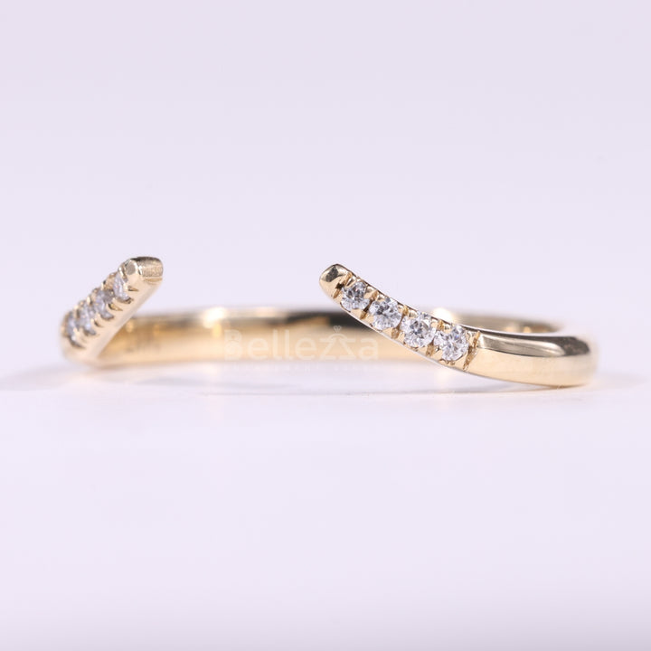 Round Cut Diamond Unqiue Open Cuff Style Wedding Band